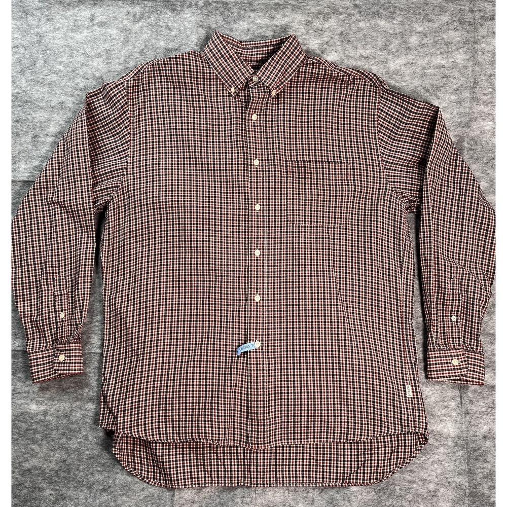 VTG J. Crew Mens L Shirt Button Down Maroon Red and Blue Plaid